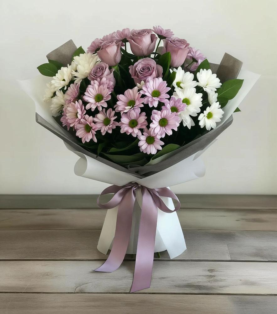 Букет цветов из: Хризантемы и Розы в Ермишь