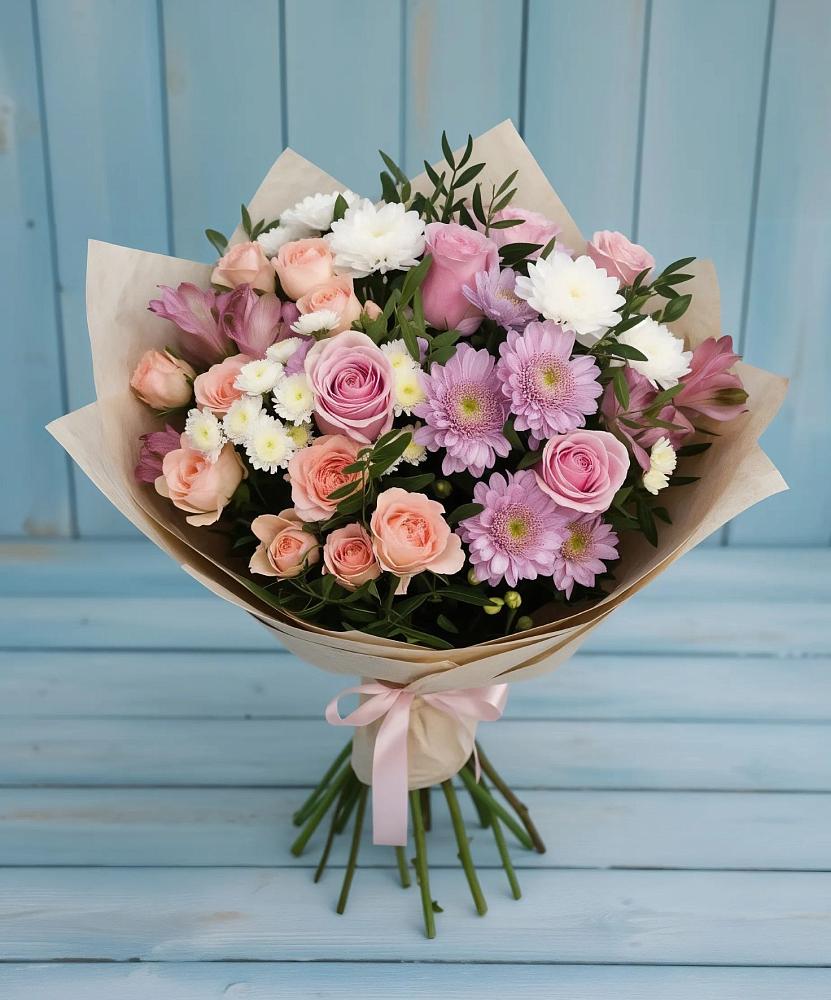 Букет цветов из: Хризантемы, Розы и Альстромерии в Ермишь