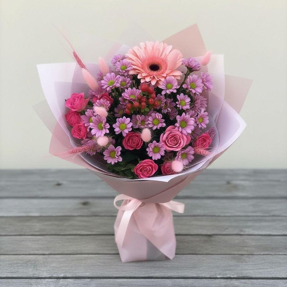 Букет цветов из: Розы, Герберы и Хризантемы в Ермишь