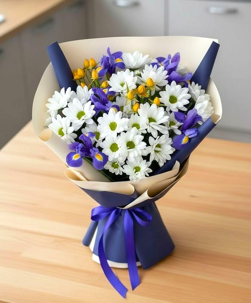 Букет цветов из: Розы, Ирисы и Хризантемы в Ермишь